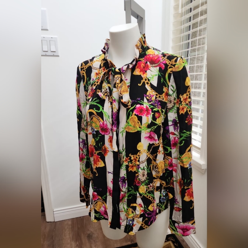 Juicy Couture blouse with bow tie size 10 - Picture 1 of 5